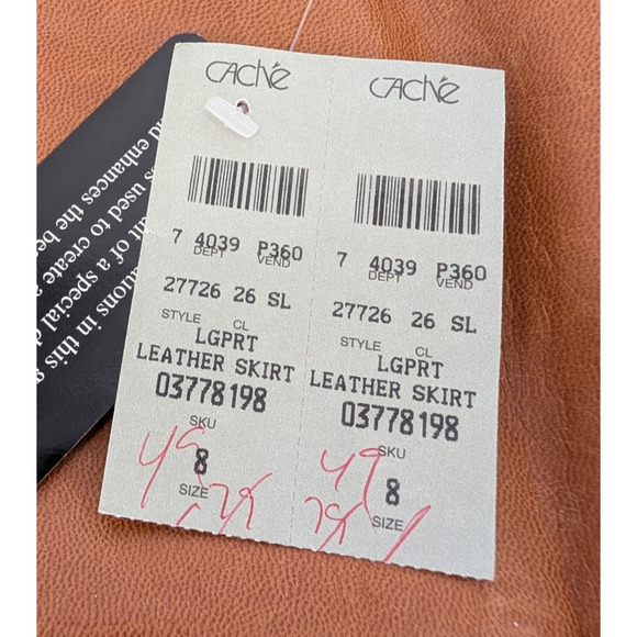 Rare VTG 90s Y2K Cache Camel Leather A Line Preppy Academia Western Mini Skirt 8 - Picture 6 of 7